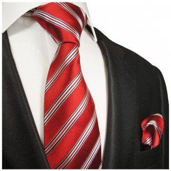 Krawatte rot weiß blau gestreift Seide mit Einstecktuch