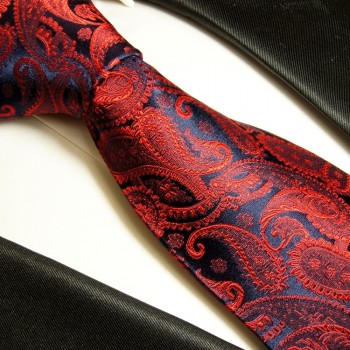 Krawatte rot blau 100% Seide paisley brokat 464