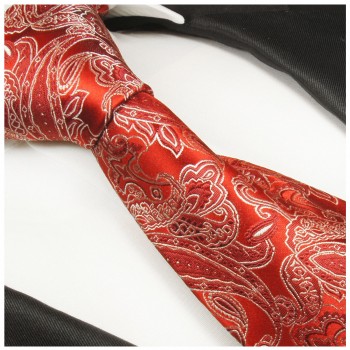 Krawatte rot silber 100% Seide paisley brokat 926
