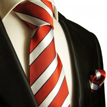 Rot silbernes Krawatten Set 2tlg Seidenkrawatte + Einstecktuch 122