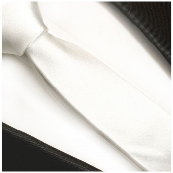 Schmale Krawatte 6cm weiß 100% Seidenkrawatte von Paul Malone 4S