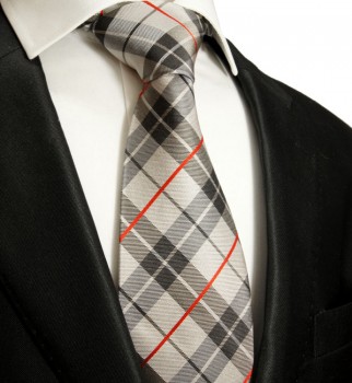 Extra lange Krawatte 165cm - Krawatte Überlänge - rot beige Schottenmuster