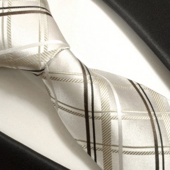 Extra lange Krawatte 165cm - Krawatte ivory braun Schottenmuster