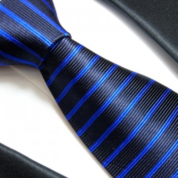 Krawatte blau schwarz 100% Seide gestreift 765