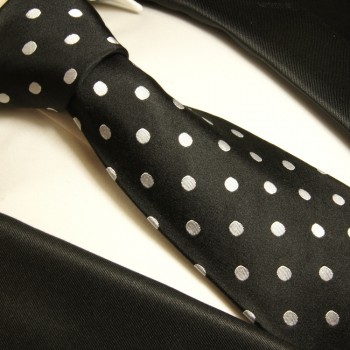 Krawatte schwarz silber 100% Seide gepunktet 976