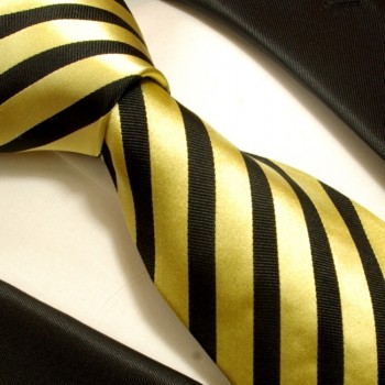 Krawatte gold schwarz 100% Seide gestreift 335