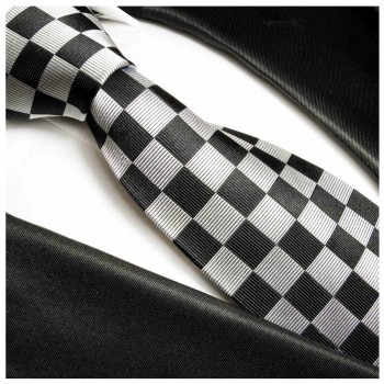 Krawatte grau schwarz 100% Seide kariert 402