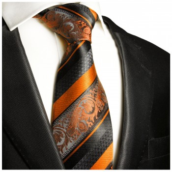 Extra lange Krawatte 165cm - Krawatte orange barock gestreift