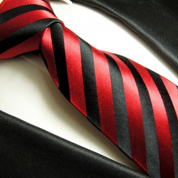 Krawatte rot schwarz 100% Seide gestreift 452