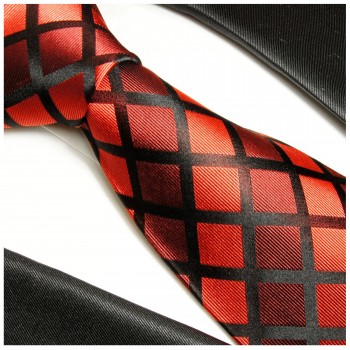 Paul Malone XL Krawatte 165cm rot schwarze Seidenkrawatte 481