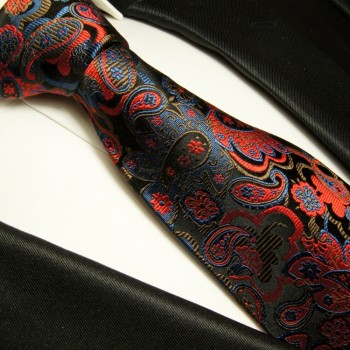 Krawatte rot schwarz blau 100% Seide paisley brokat 885