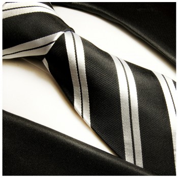 Krawatte schwarz silber 100% Seide gestreift 279