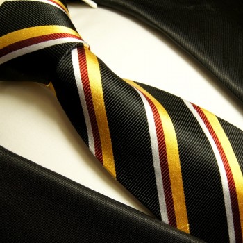 Krawatte schwarz gelb rot 100% Seide gestreift 132