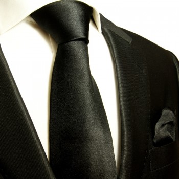 Schwarze Krawatten Set 2tlg Seidenkrawatte + Einstecktuch 952