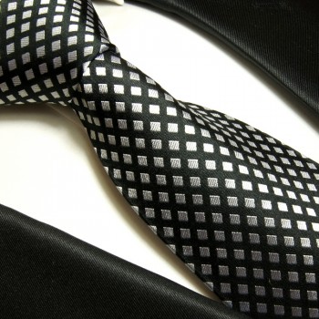 Krawatte schwarz silber 100% Seide gepunktet 305