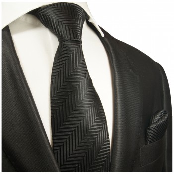 Schwarzes extra langes XL Krawatten Set 2tlg. 100% Seidenkrawatte + Einstecktuch by Paul Malone 2006