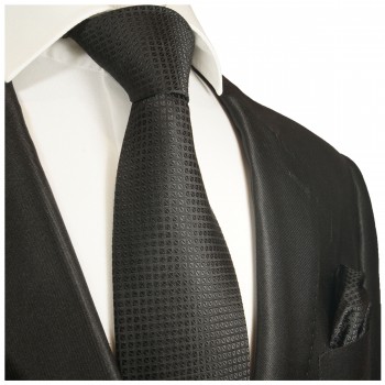 Schwarzes extra langes XL Krawatten Set 2tlg. 100% Seidenkrawatte + Einstecktuch by Paul Malone 2007