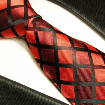 Krawatte rot kariert Seidenkrawatte - Seide - Krawatte mit Einstecktuch und Manschettenknöpfe