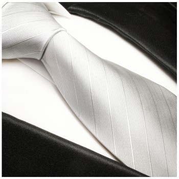 Krawatte silber grau 100% Seide uni gestreift 375