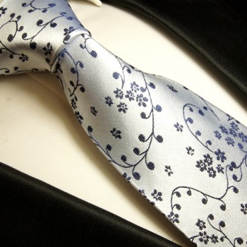 Krawatte blau silber 100% Seide floral 974