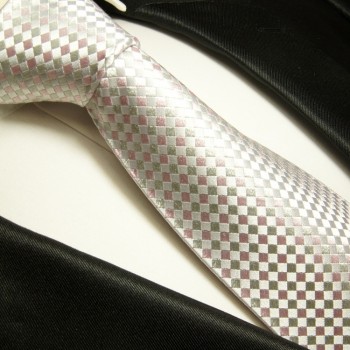 Krawatte silber pink 100% Seide fein kariert 472