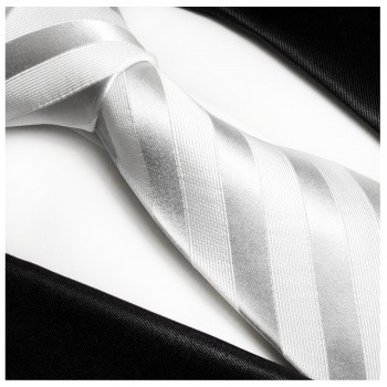 Krawatte silber weiß 100% Seide gestreift 401