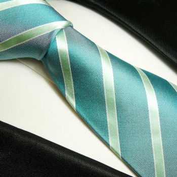 Krawatte blau grün 100% Seide gestreift 715