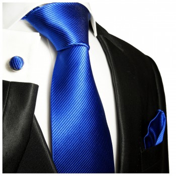 Krawatte blue uni mit Einstecktuch Seide 349
