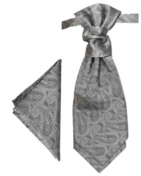 Hochzeit Krawatten Set 2tlg | Plastron mit Einstecktuch silber grau paisley | Hochzeitskrawatte PH30