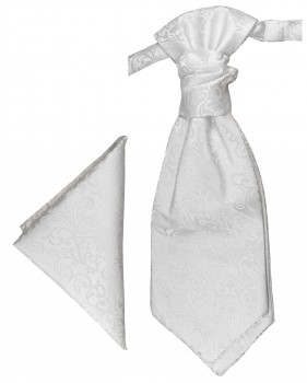 Hochzeitskrawatten Set 2tlg | Plastron mit Einstecktuch weiß barock | Hochzeit Krawatte PH43