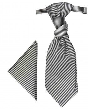 Black silver striped cravat | Ascot tie and pocket square | Wedding plastron PH7