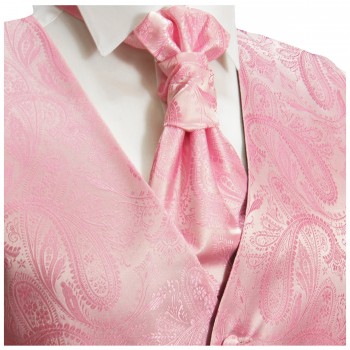 Hochzeitswesten Set 5tlg pink + Hemd Modern Fit weiss V94HL81