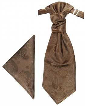 Braunes Plastron mit Einstecktuch paisley | Hochzeitskrawatte | Ascot Hochzeit Krawatte