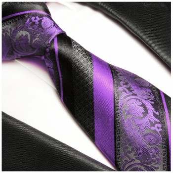 Violette schwarz gestreifte Krawatte 100% Seidenkrawatte ( extra lang 165cm ) 498