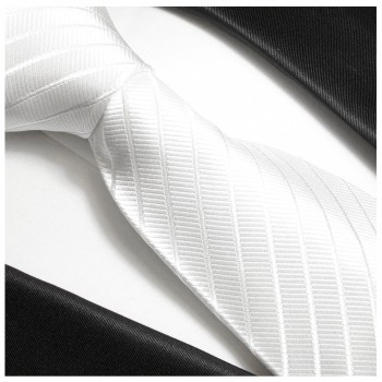 Krawatte weiß uni 100% Seide gestreift 691