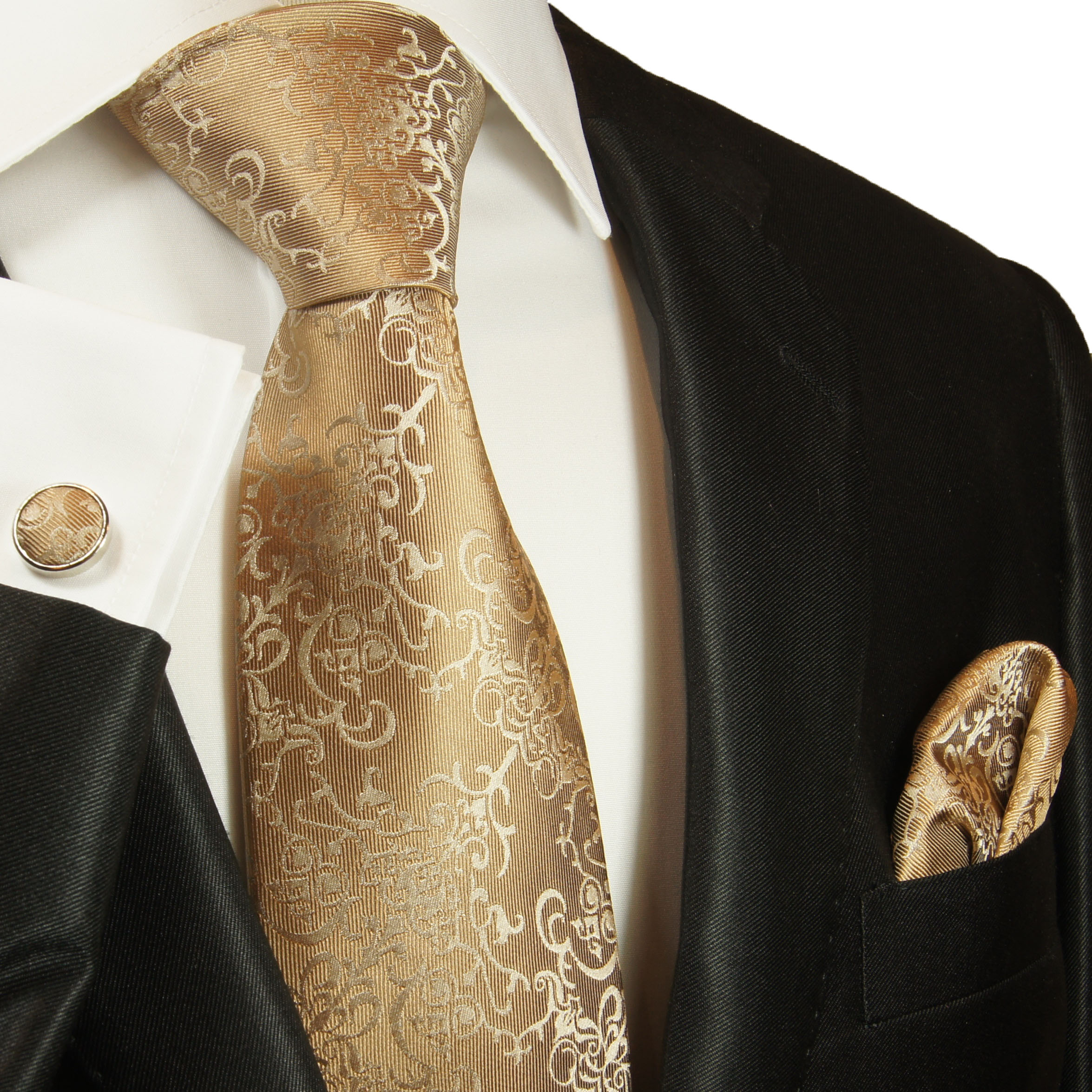 Paul Malone XL necktie (165cm) silk tie gold brown baroque 2049 - Paul ...