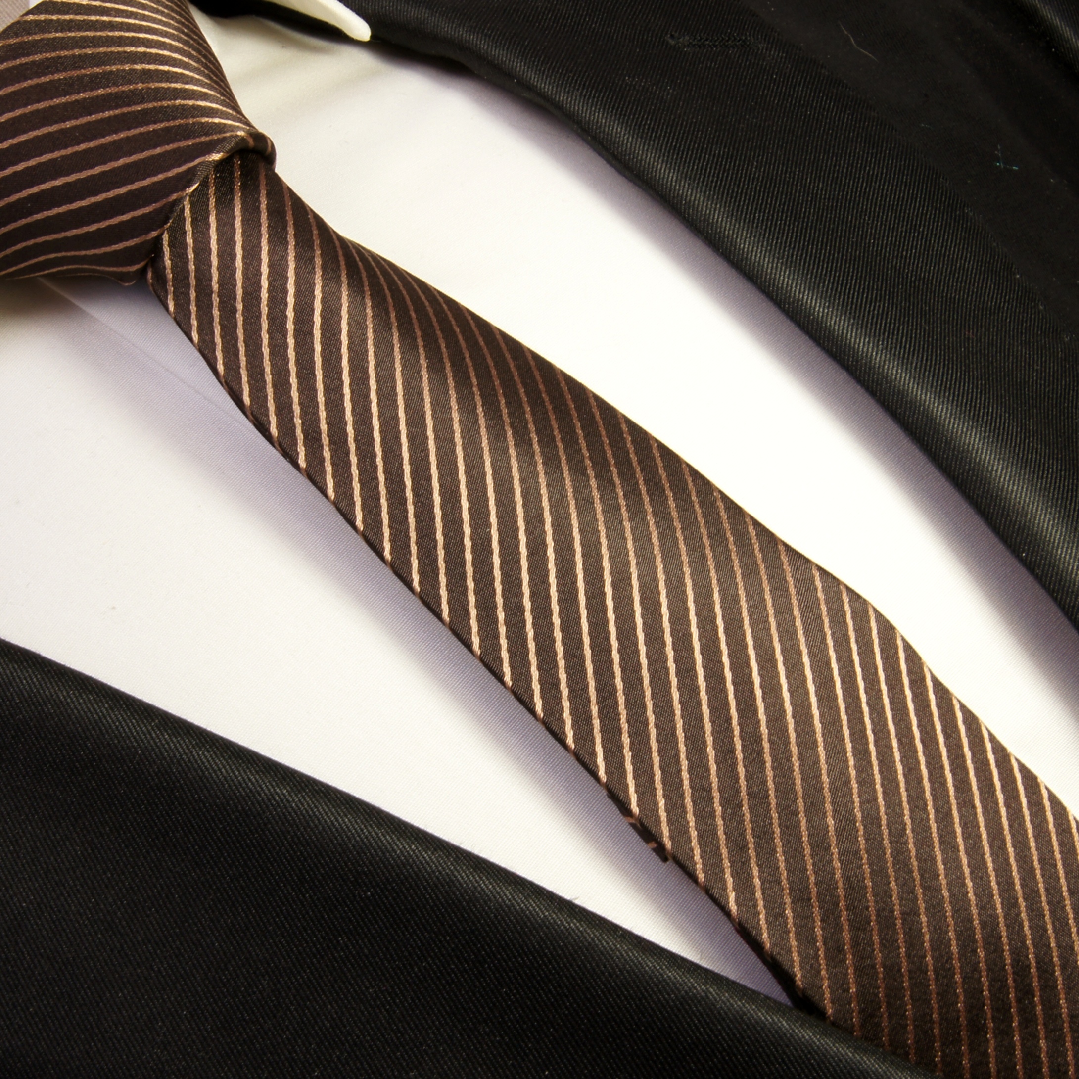 Schmale Krawatte 6cm 100% Seidenkrawatte braun 28s - Paul Malone Shop