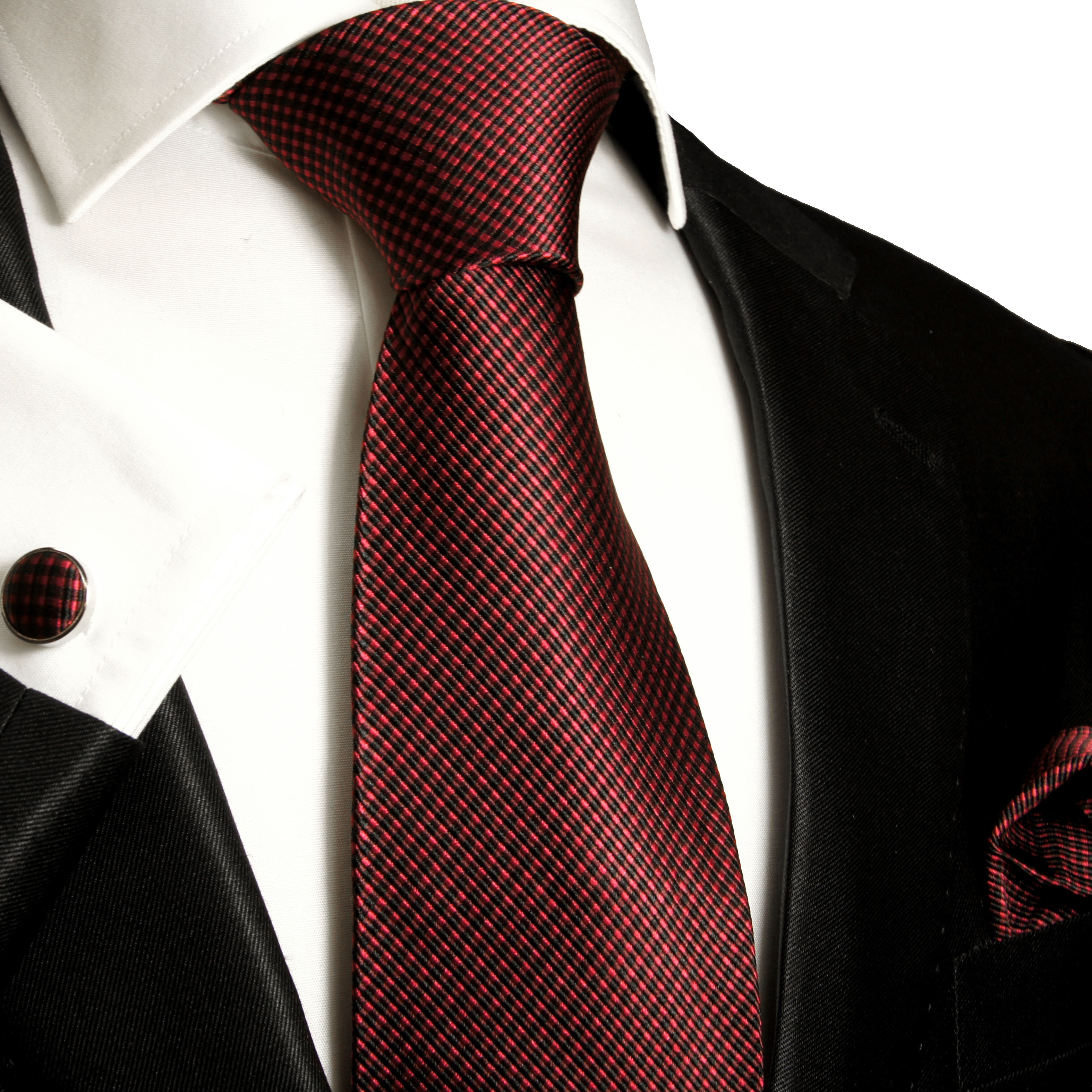 Details about   Tie Pocket Square Cufflinks Red Black Swirl Set Individual 100% Silk Wedding 