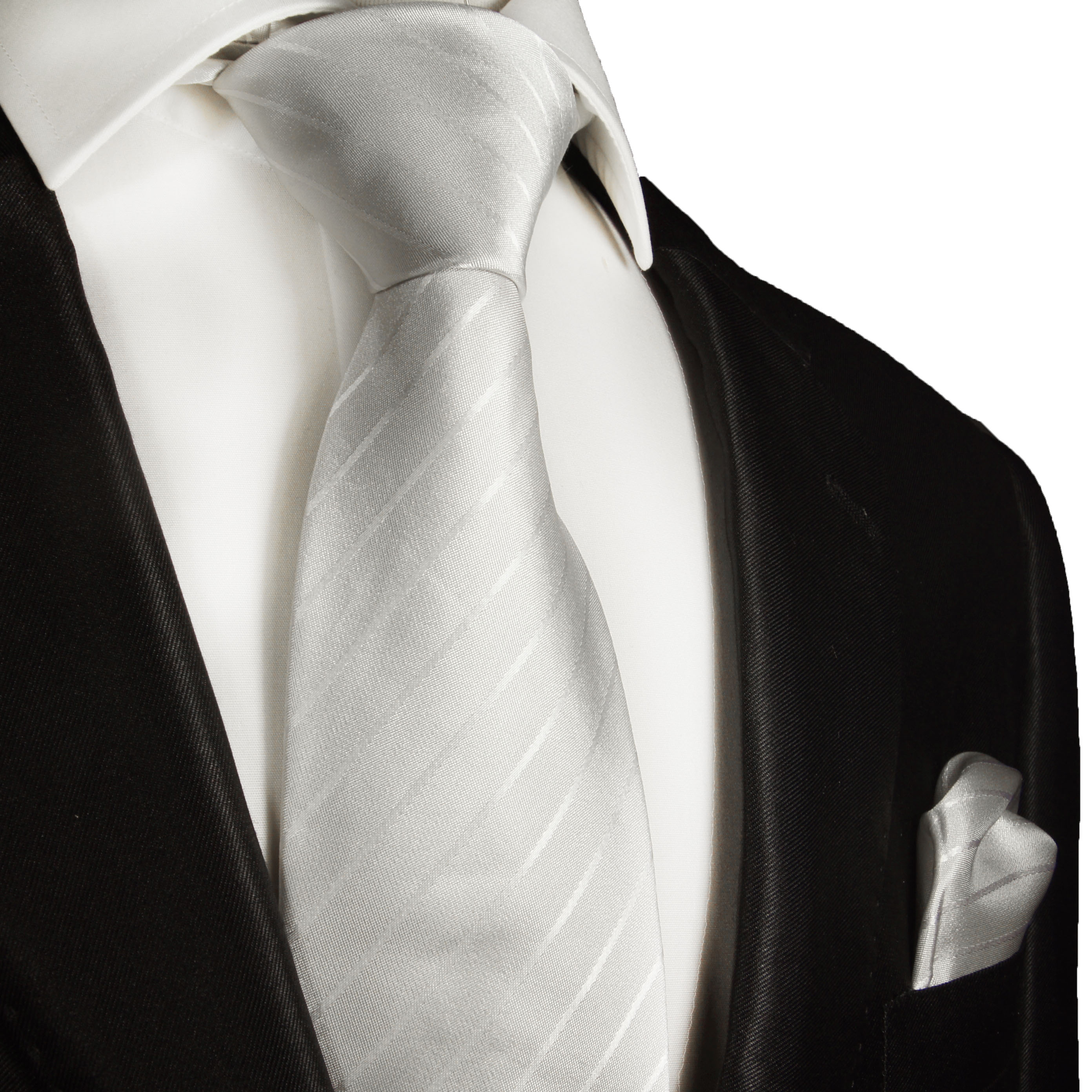 Necktie Set 2pcs. ivory white striped wedding 100% Silk Mens Tie ...