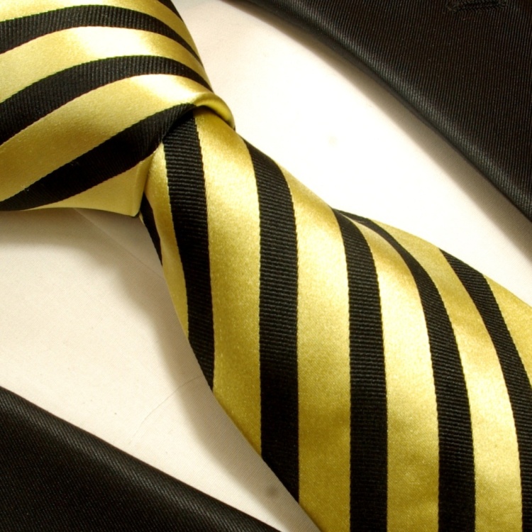 Normallänge, Extralang oder schmal Paul Malone Krawatten Set 3tlg 100% Seide gold schwarz gestreift
