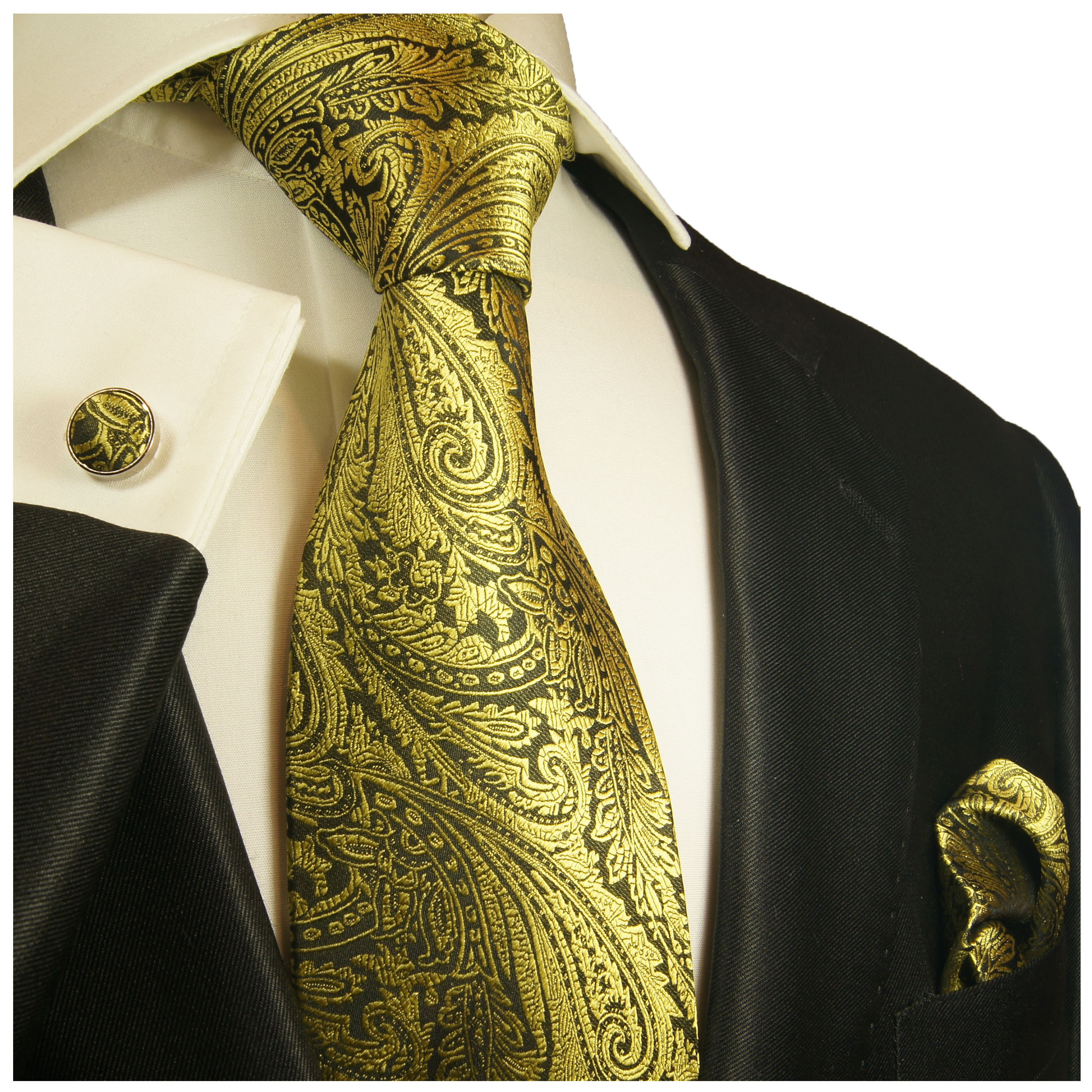 Paul Malone Shop - Black gold necktie 100% silk tie by Paul Malone 358