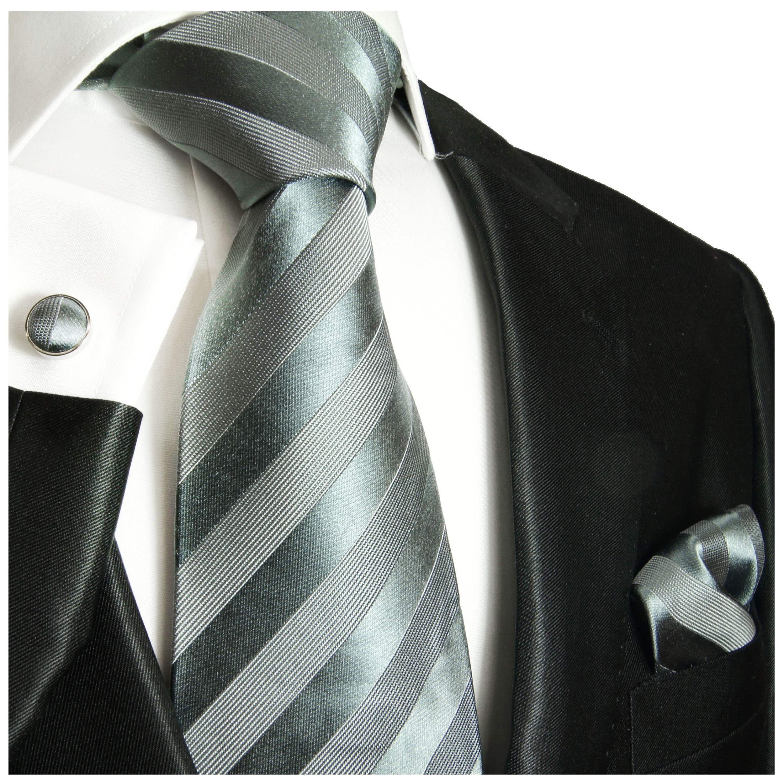 Designer Seidenkrawatte silber grau schwarz weiss gemustert Krawatte Seide 