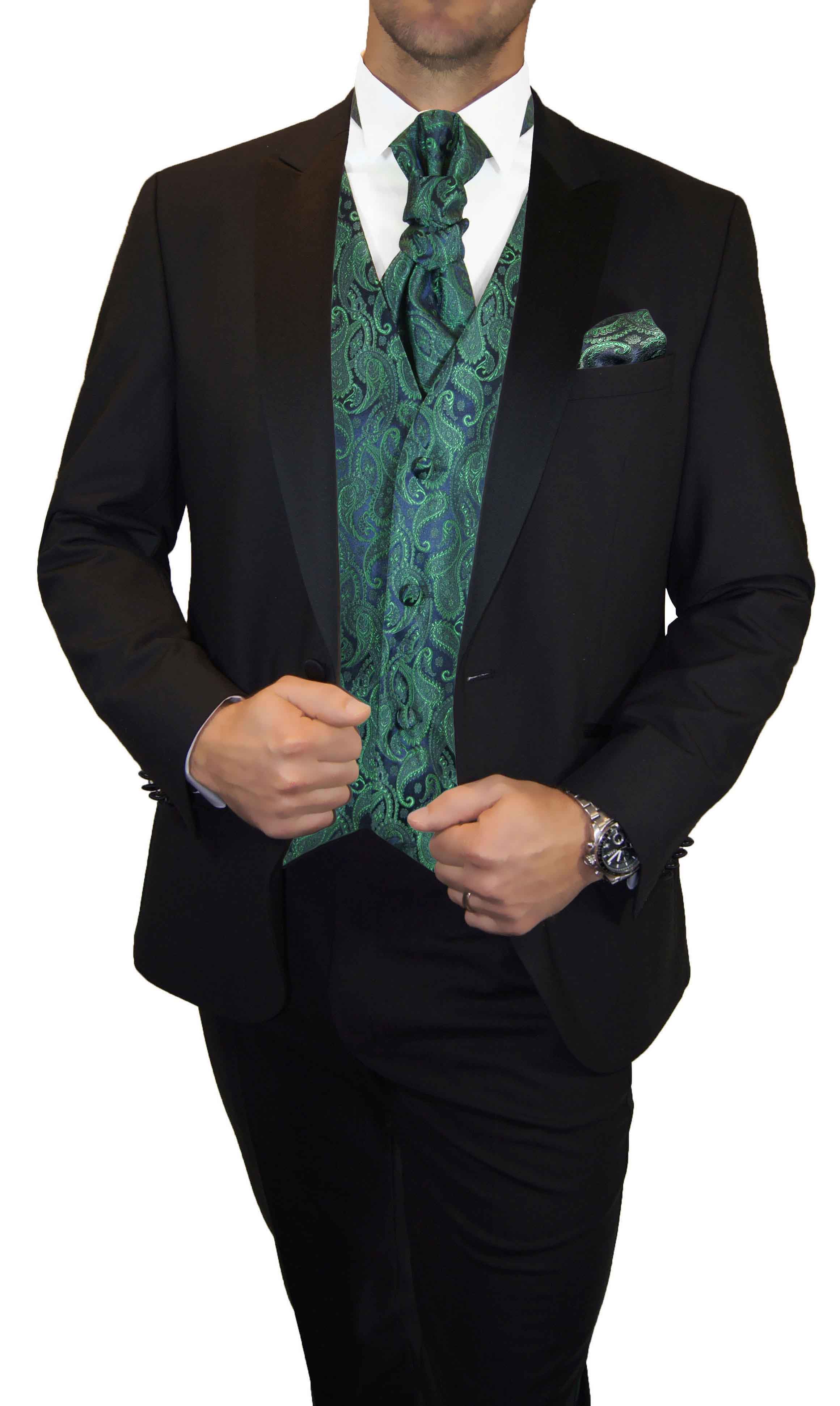 DQT Woven Floral Paisley Emerald Green Formal Mens Wedding Waistcoat S-5XL 