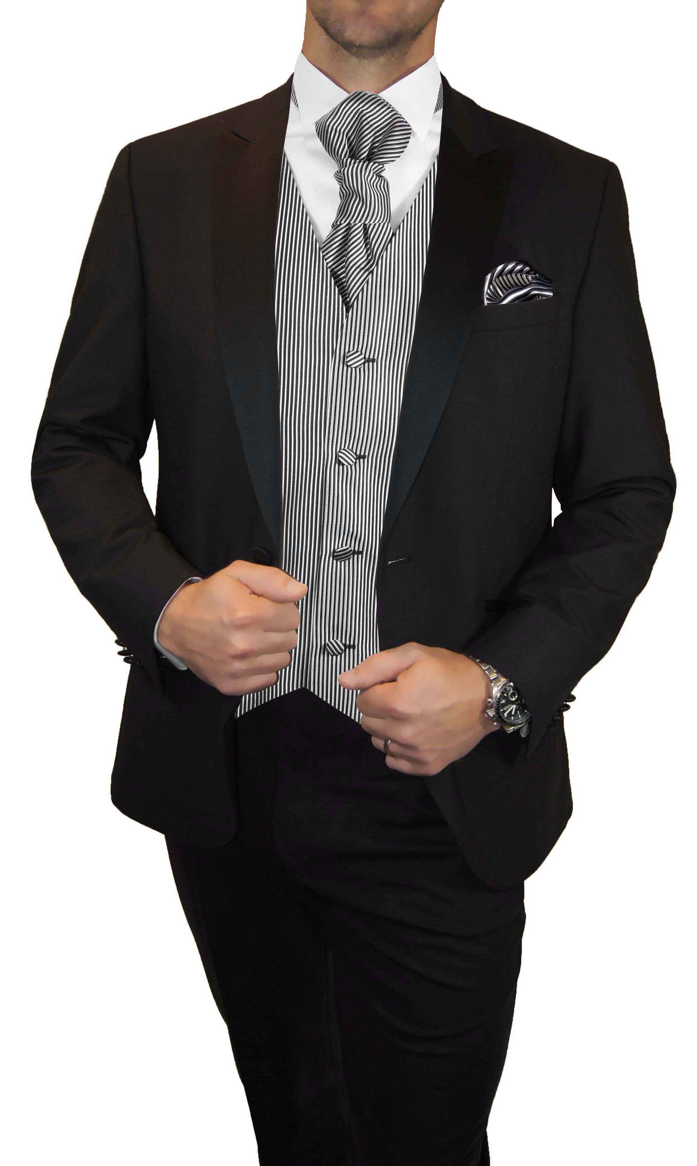 black suit with silver vest
