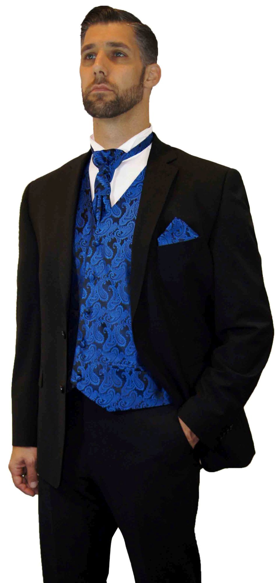 Hochzeitsanzug Schwarz Modern Weste Blau Paisley Gunstig Online Kaufen Paul Malone Shop