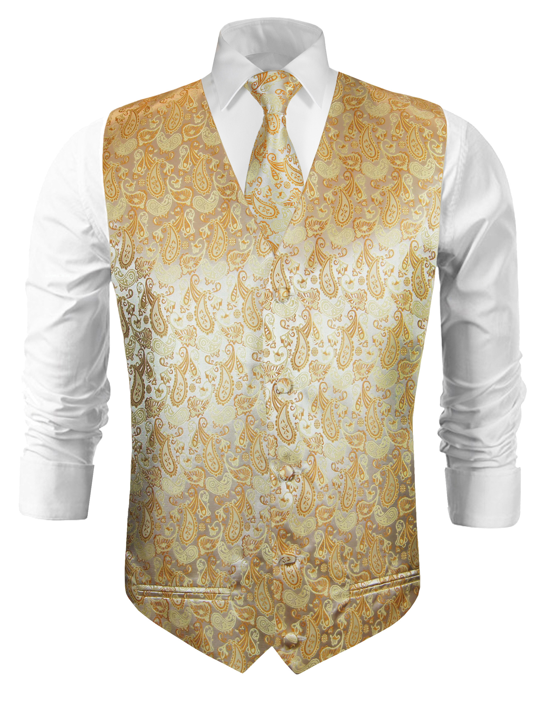 Festliche Weste mit Krawatte creme gold paisley v16 - Paul Malone Shop | Breite Krawatten
