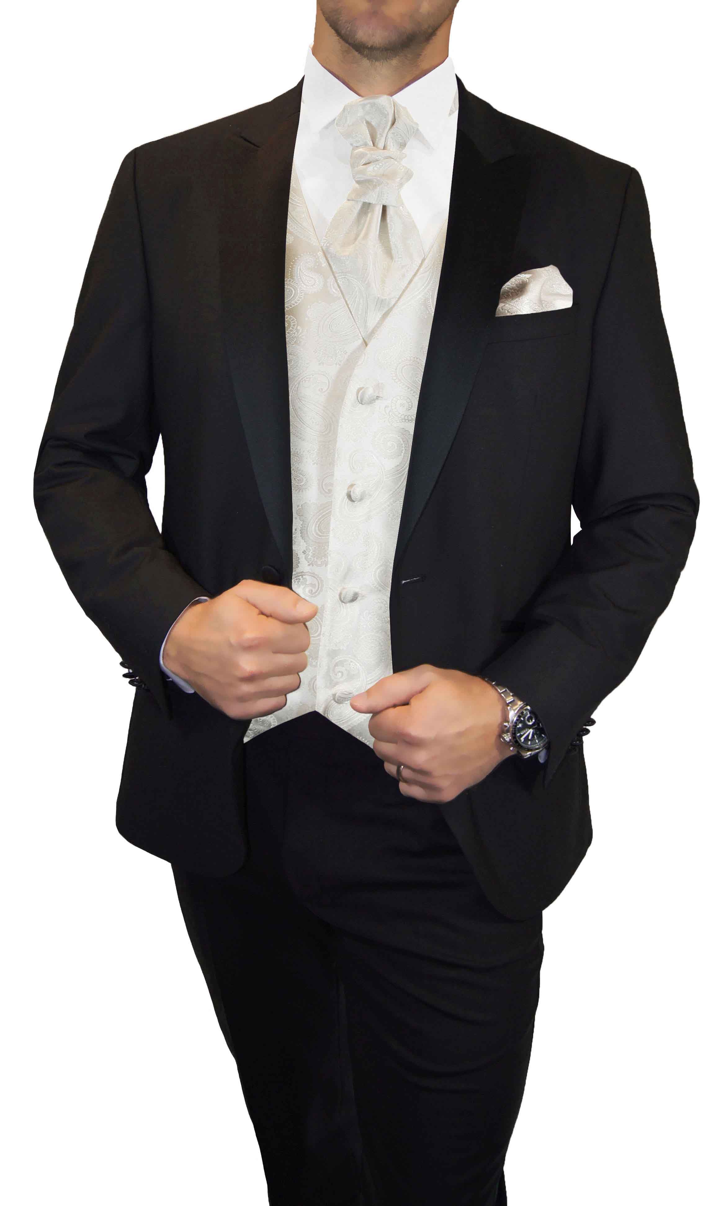 New Vesuvio Napoli Men's paisley formal Tuxedo Vest Waistcoat_Necktie Ivory 