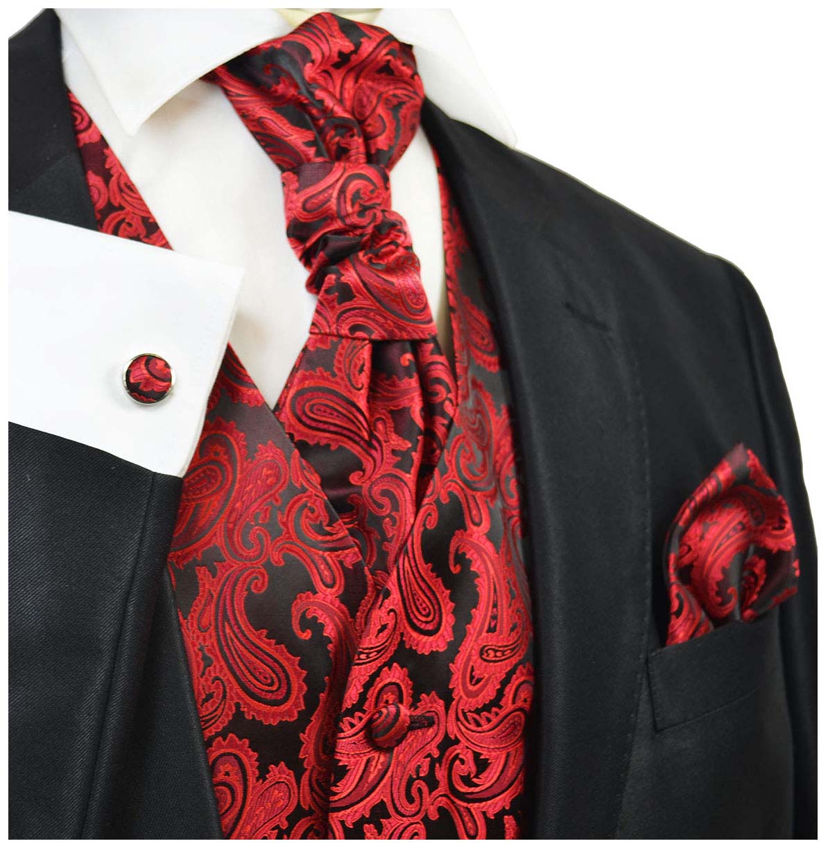 Tie and Accessories by Paul Malone Silver and Cayenne Red Paisley Tuxedo Vest 