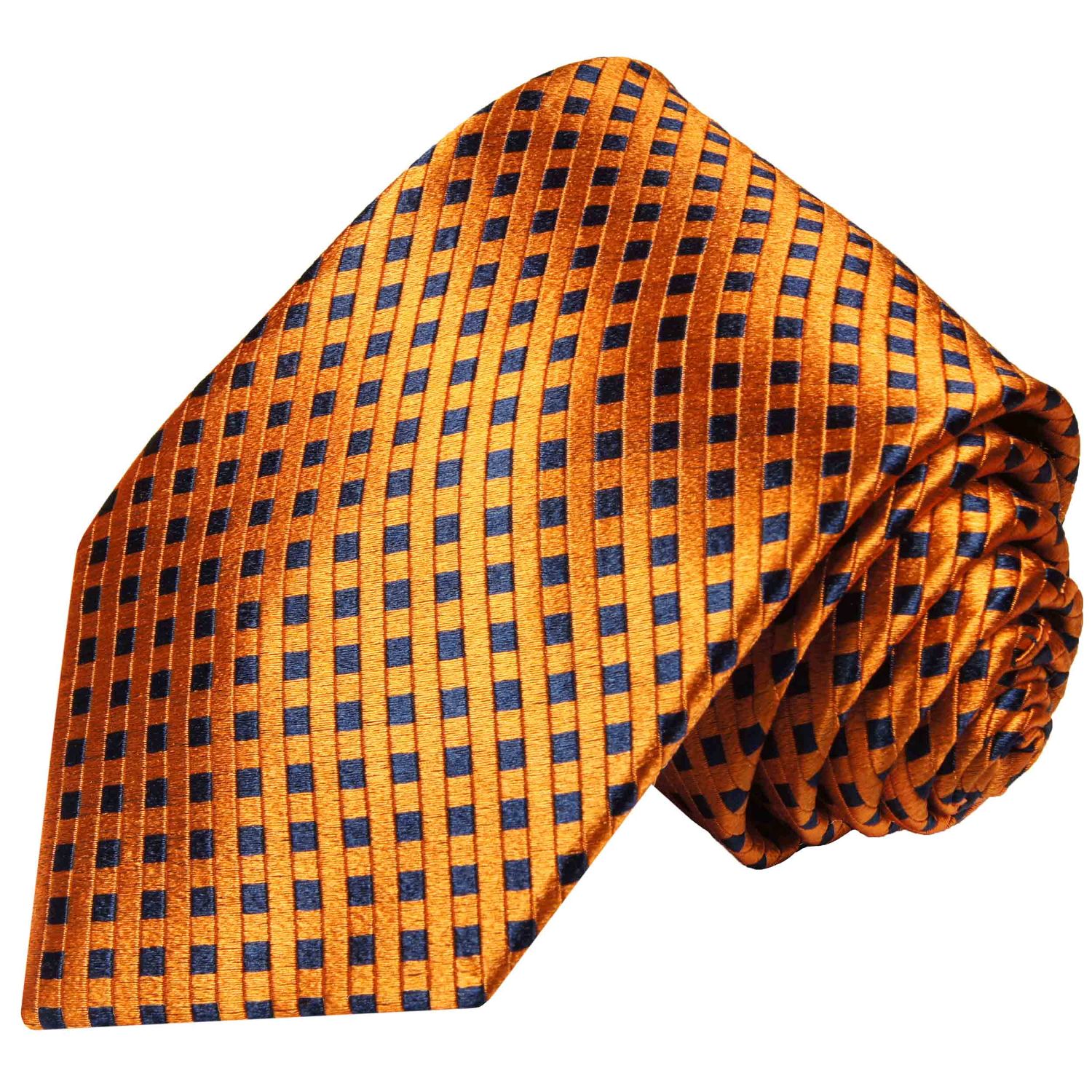 Orange Checked Mens Tie and Pocket Square Set