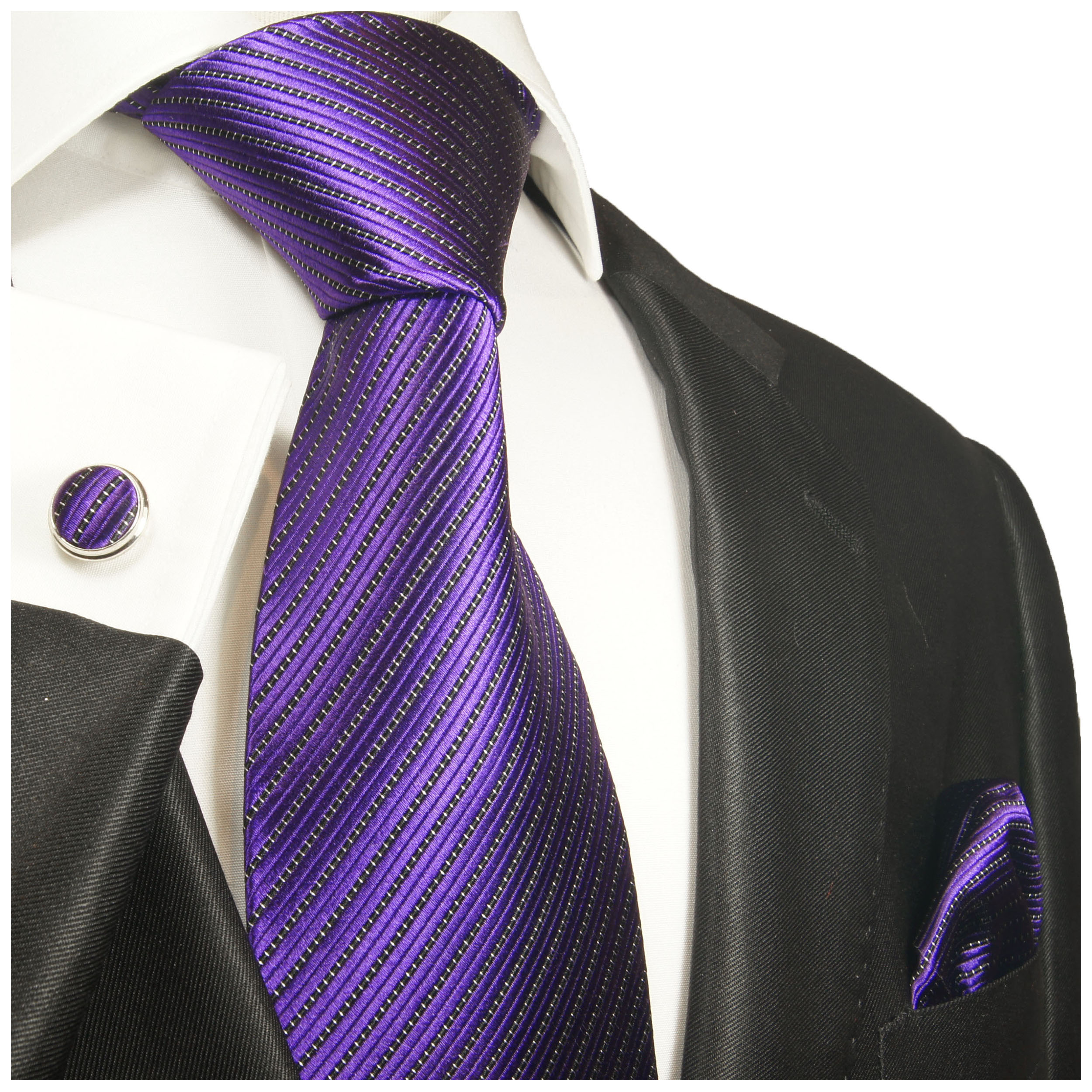 Violett lila schwarz gestreifte Krawatte 100% Seidenkrawatte